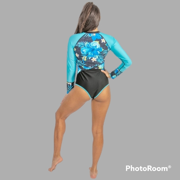 NWOT Wave Life Blossom Zip Front Blue Paddle Suit Large - Picture 7 of 8